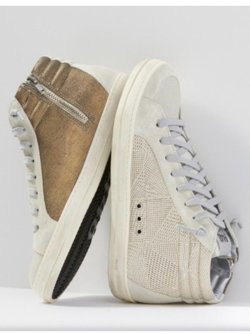 P448 Women's High-Top Sneakers in Cream and Brown